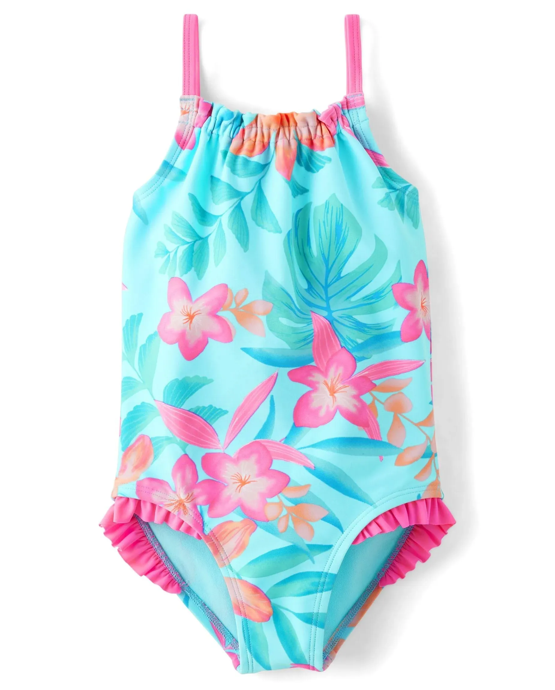 Gymboree Girls Tropical Flower One Piece Swimsuit - Splish-Splash | Size 3T | Time for Teal