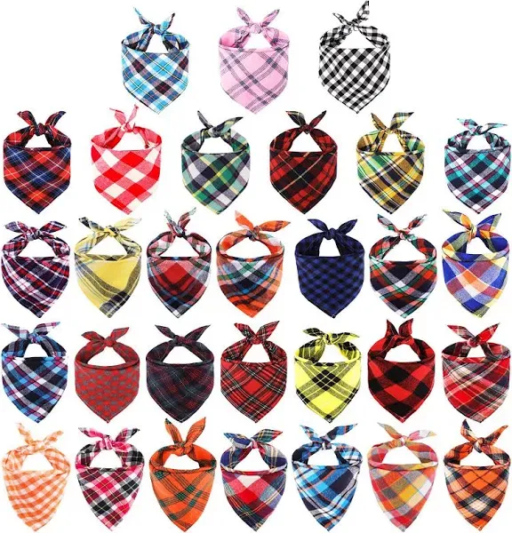 Segarty Dog Bandanas 30 Pack 22.8"x15.7" Pet Triangle Scarf Plaid Bibs Accessories Bulk for Medium Small Dogs Cats Large Puppy Dogs