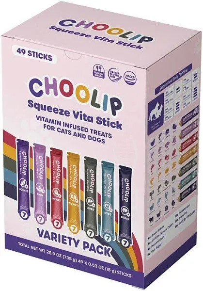 Choolip Squeeze Vita Stick Lickable Cat Treats. Cat and Dog Multivitamin