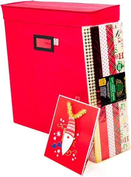 [Gift Bags with Tissue Paper Storage Bag] - Protect All of Your Tissue Paper Gift Wrap | Zippered Pockets for Bows, Ribbon, Scissors, and More - (Red)