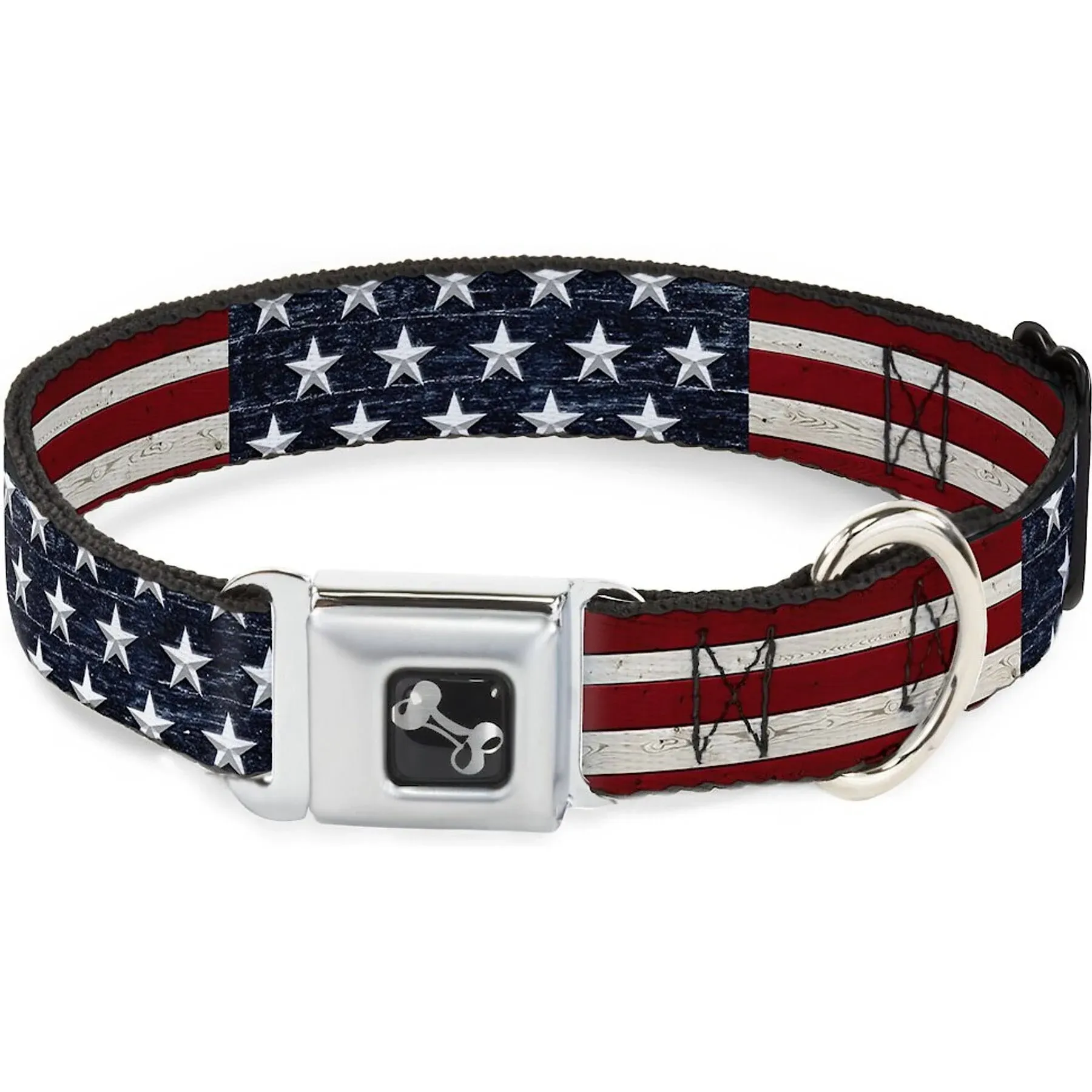 Buckle-Down Seatbelt Buckle Dog Collar - Americana Rustic Stars & Stripes - 1" Wide - Fits 15-26" Neck - Large