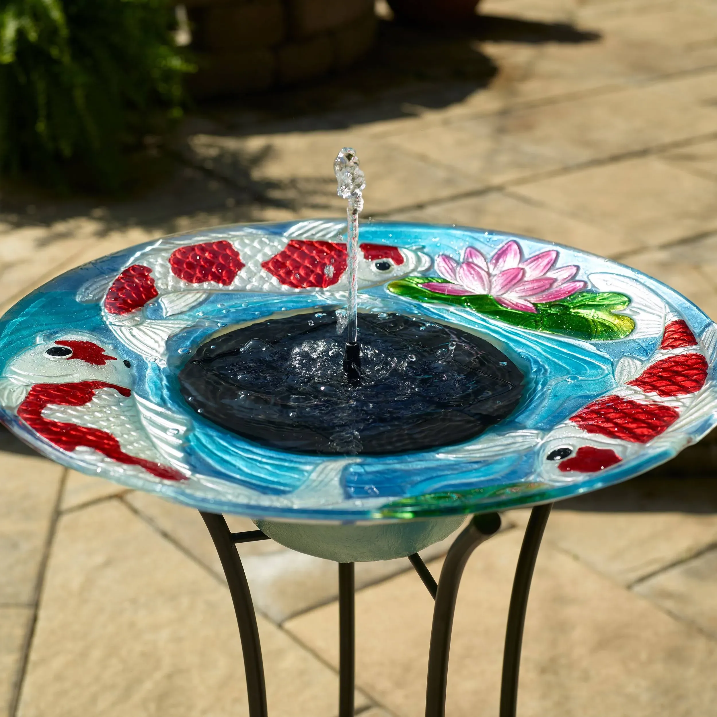 Smart Solar Japanese Koi Glass Solar Birdbath