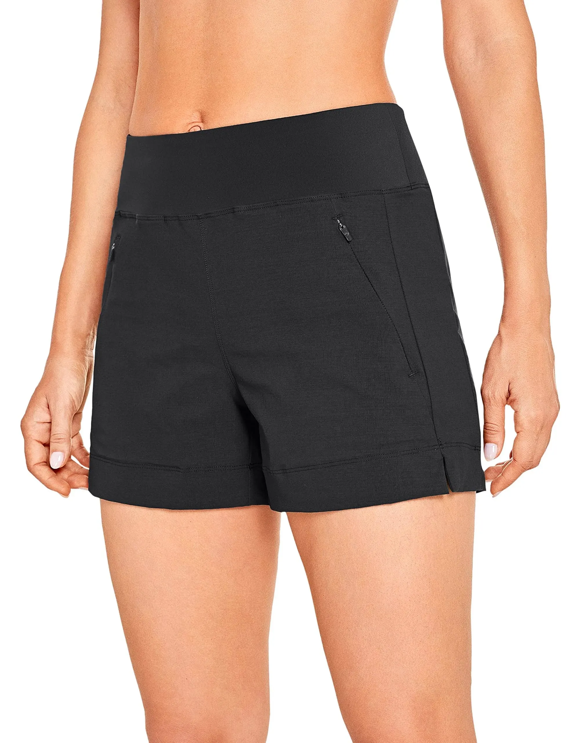 CRZ YOGA Women's Lightweight Mid Rise Hiking Shorts 4'' - Stretch Athletic Summer Travel Outdoor Golf Shorts Zip Pockets