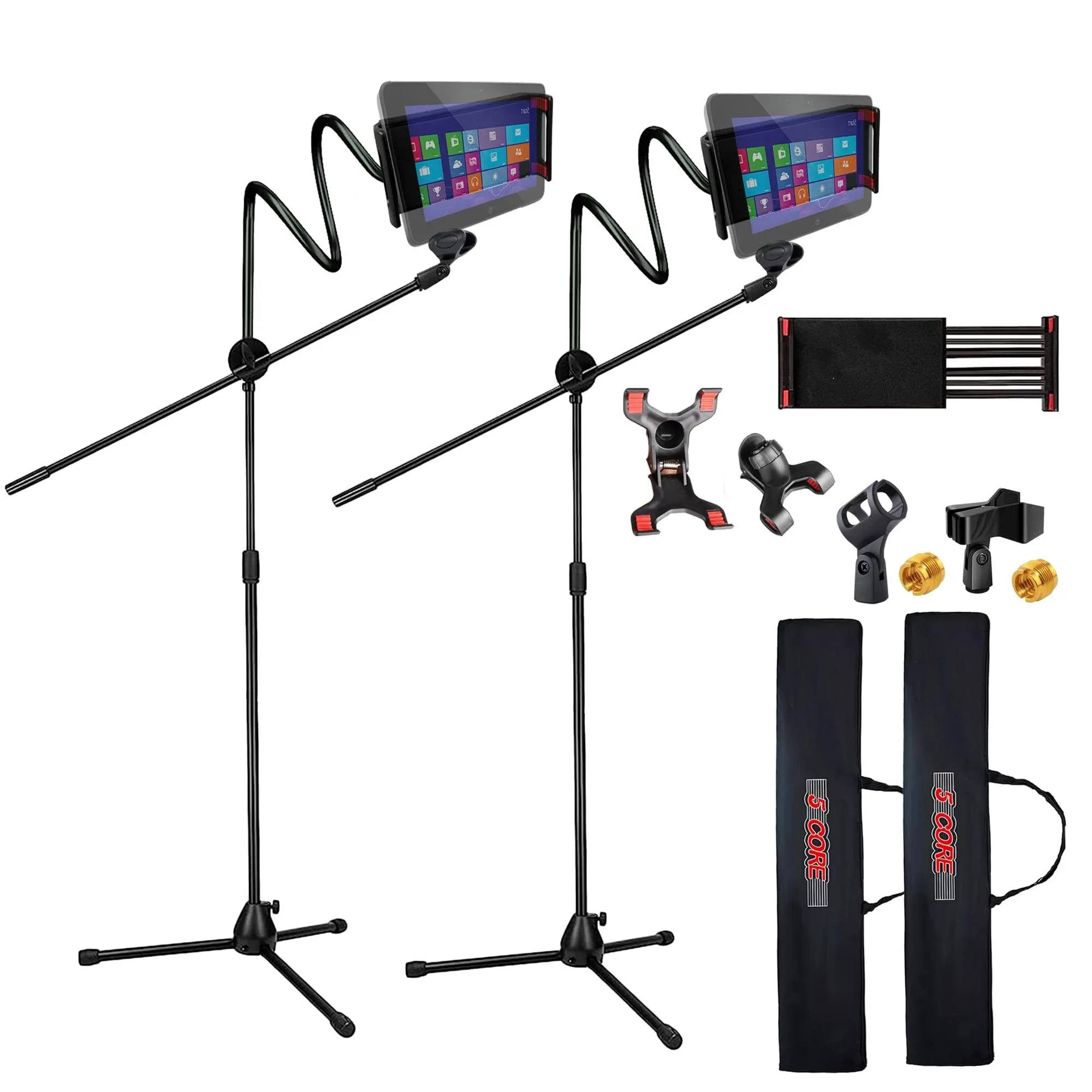 5 Core Mic Stand With Tablet And Phone Holder Adjustable Gooseneck Microphone Stand