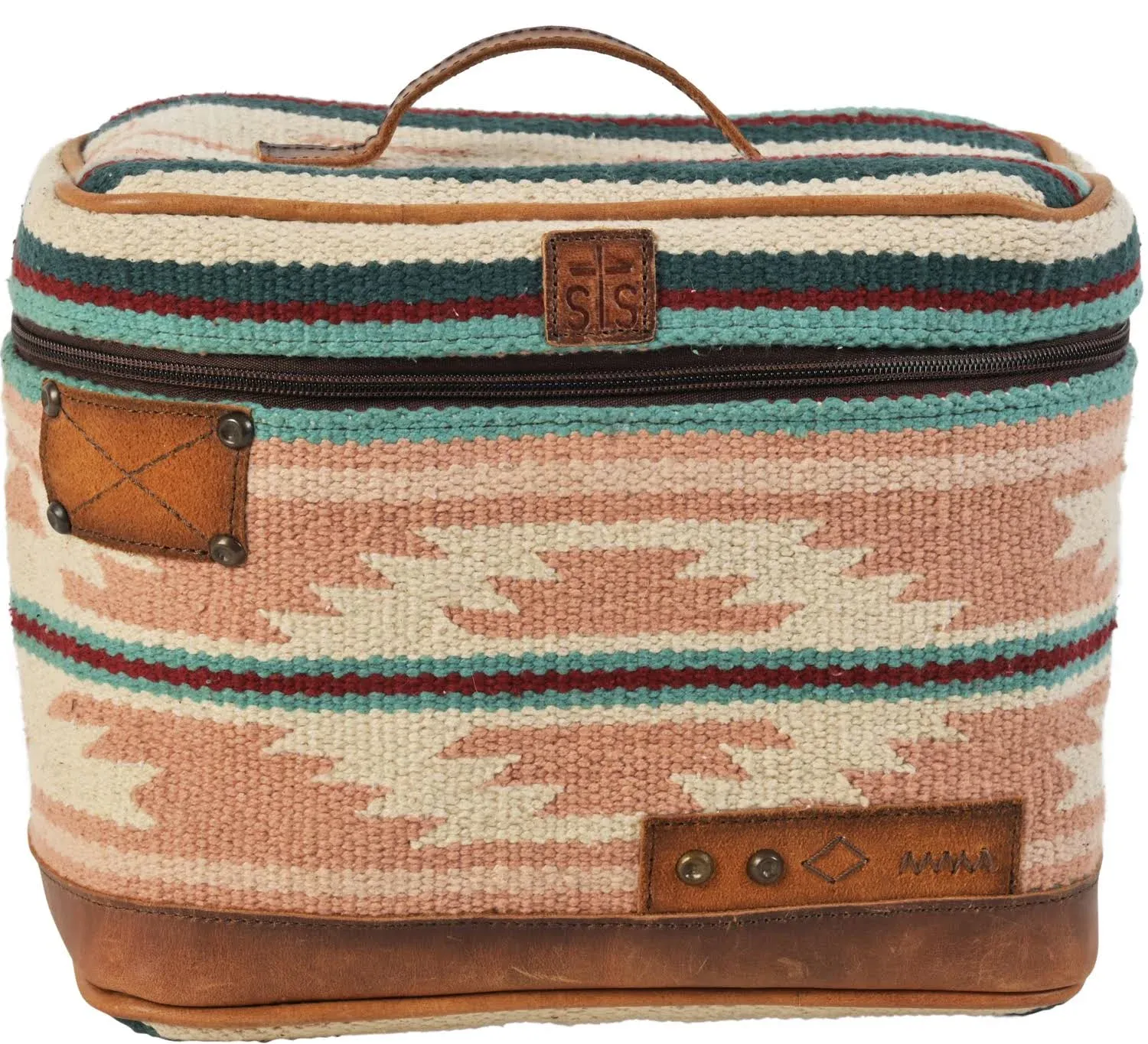 STS Ranchwear Palomino Serape Train Case, Durable Compact Travel Zipper Handbag with Leather Accents