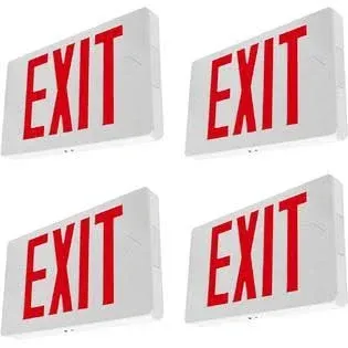 LFI Lights | Thin Red Exit Sign | All LED | White Thermoplastic Housing | Hardwired with Battery Backup | Optional Double Face and Knock Out Arrows Included | UL Listed | (4 Pack) | LEDT-R