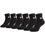 Nike Boys 6 Pack Cushioned Quarter Socks - Black/White Size M