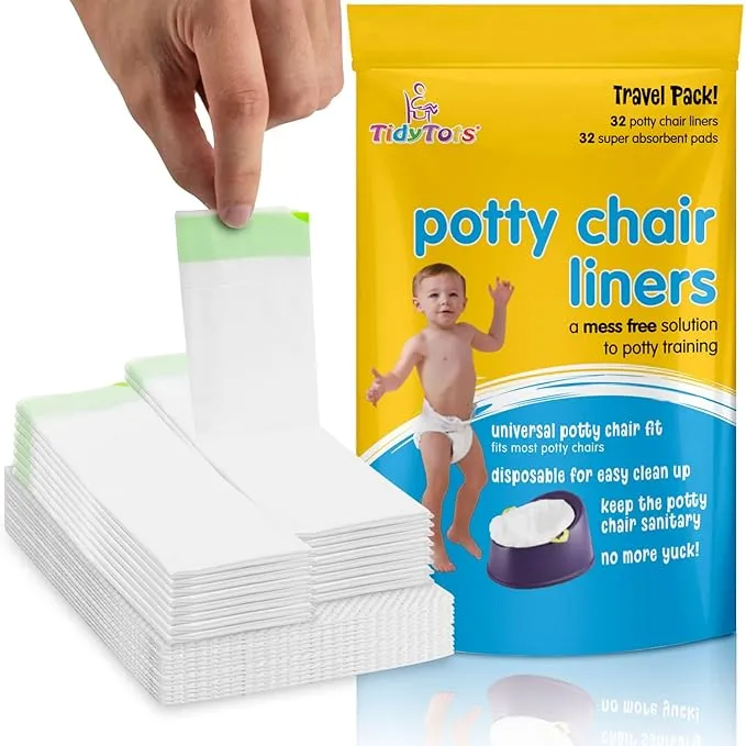 Tidy Tots Portable Potty Chair Liners  Disposable Potty Seat Covers  32 Liners and 32 Super-Absorbent Pads  XL