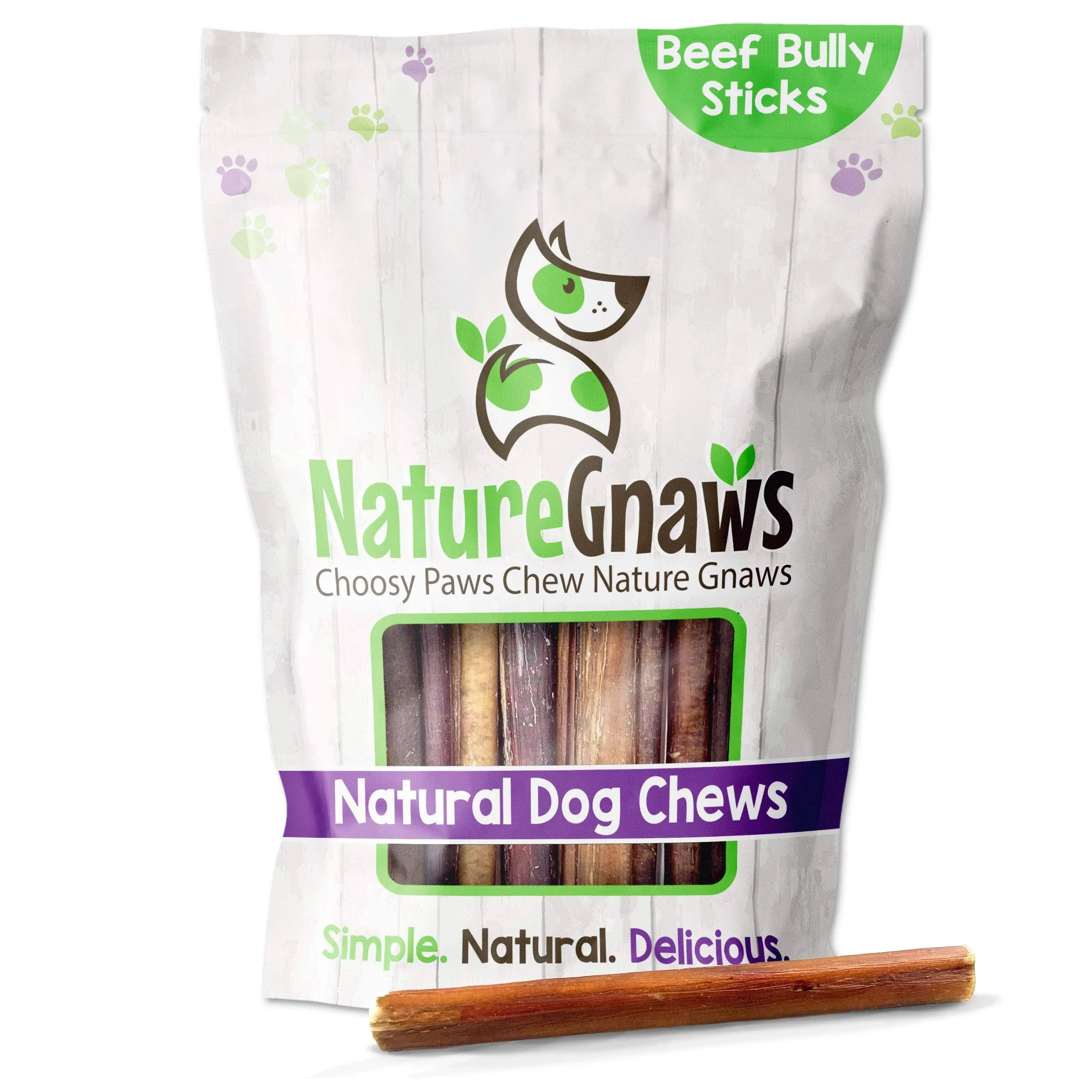 Nature Gnaws Bully Sticks for Dogs - Premium Natural Beef Dental Bones - Long Lasting Dog Chew Treats for Aggressive Chewers - Rawhide Free - 5-6 Inch