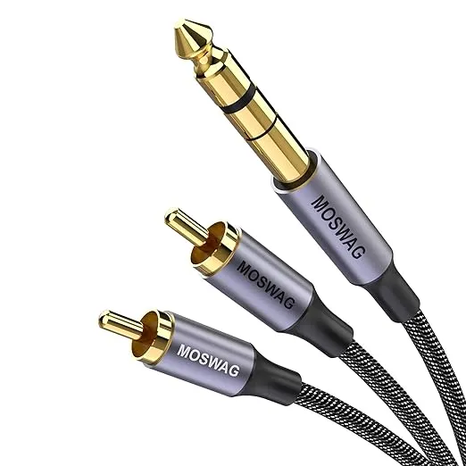 MOSWAG 1/4 inch TRS to Dual RCA Audio Cable,Gold Plated Copper Shell Heavy Duty 6.35mm 1/4 inch Male TRS to 2 RCA Male Stereo Audio Y Splitter Cable