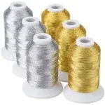 Simthread 6 Spools Metallic Embroidery Machine Thread (3 Gold+ 3 Silver Colors) 500M(550Y) for Embroidery and Decorative Sewing