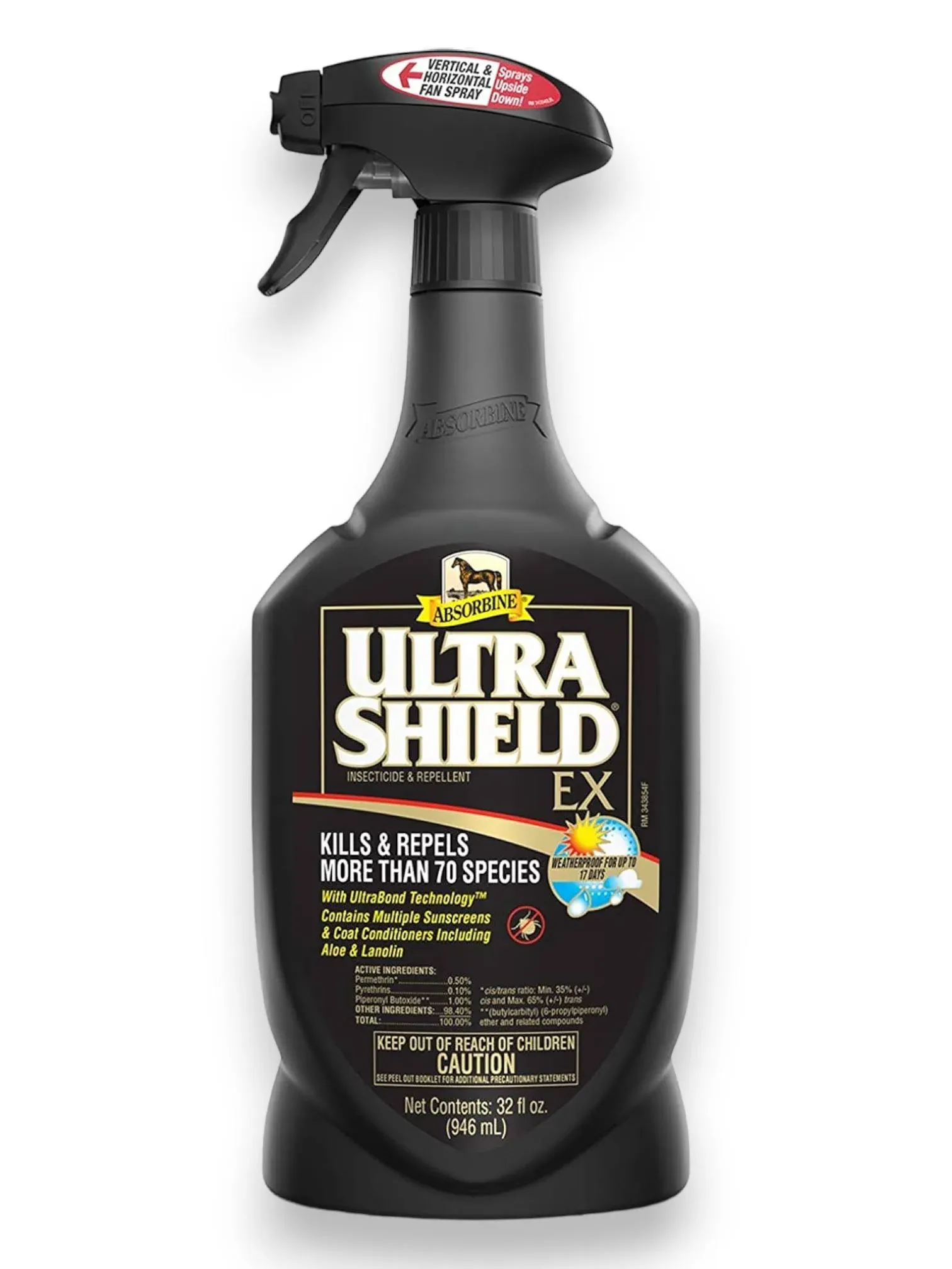 Absorbine UltraShield EX Combo 32oz Sprayer + 128oz Refill Insecticide, Kills & Repels Flies, Mosquitoes, Ticks, Fleas, Lice, Use on Horses, Dogs, Premises