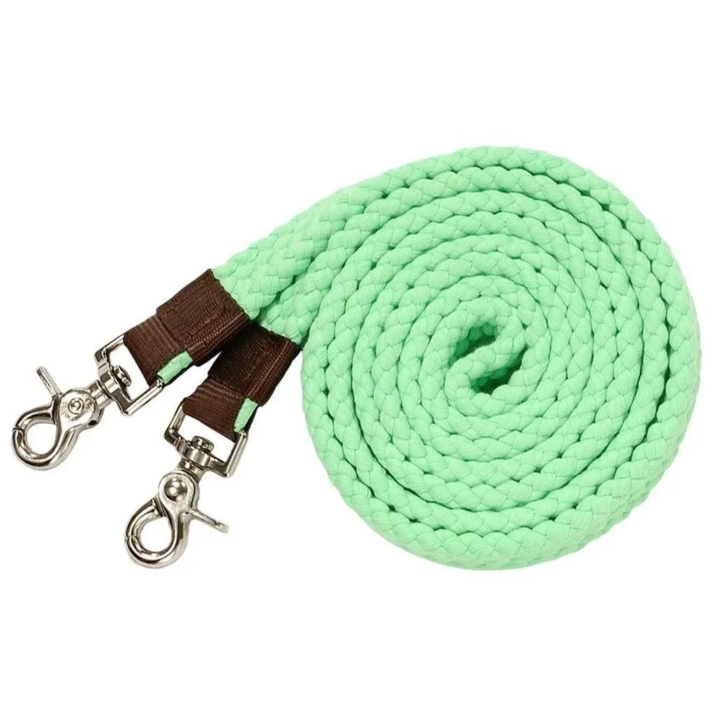 Tough 1 Pro Flat Cotton Roping Reins, Neon Green / 7'