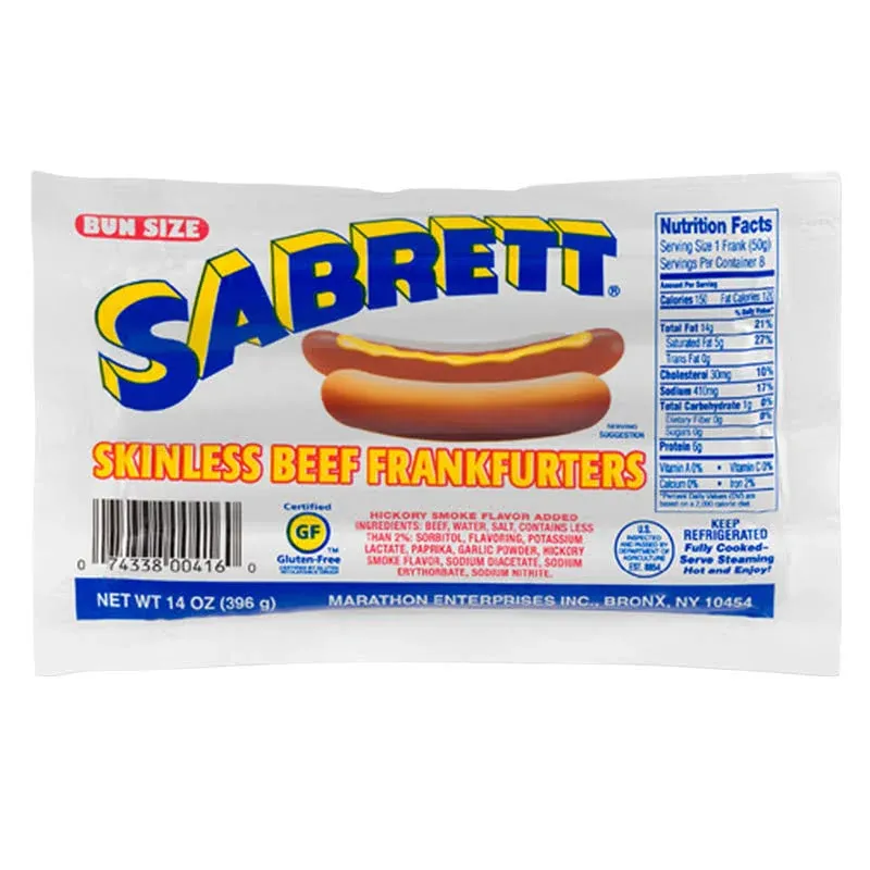 Sabrett Frankfurters, Beef, Skinless - 14 oz