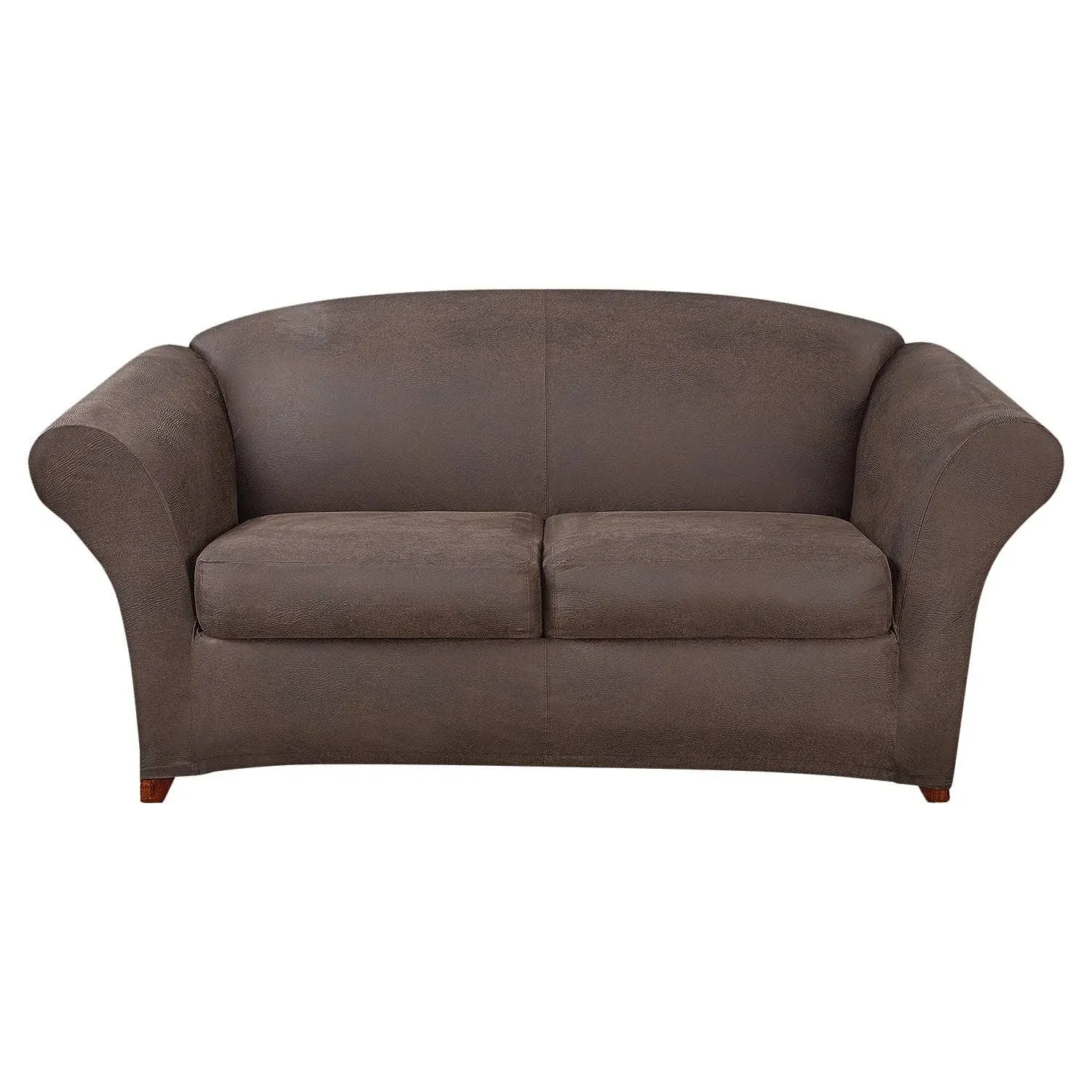 Ultimate Stretch Leather 3 PC Loveseat Slipcover in Weathered Saddle