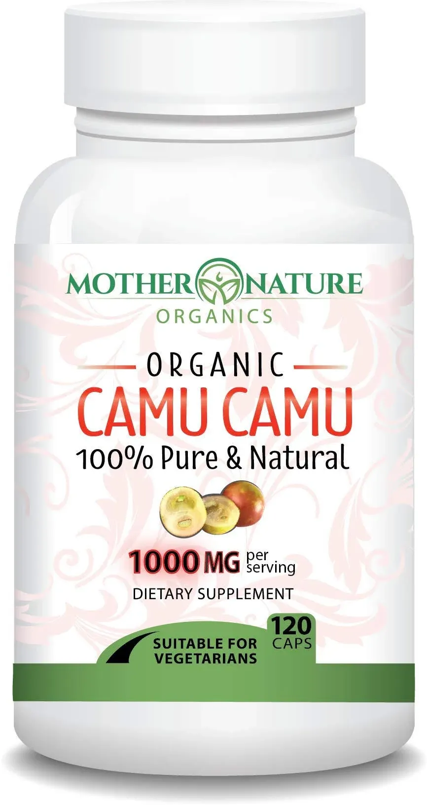 Organic Vitamin C from Camu Camu Capsules 1,000mg, Packed with Natural VIT C, Raw Antioxidants - Immune Support Supplement & Anti-Aging for Skin - Powder Organic, Vegan, Non-GMO (120 Count)