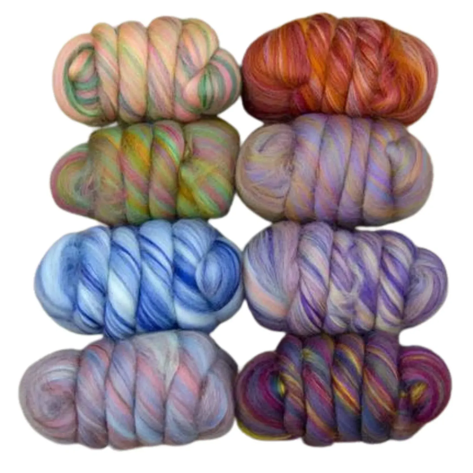 Revolution fibers – Bambino Range Roving 8 Color Variety Bag (200 Grams / 7 oz) | Multicolored Tonal Blend of 85% Dyed Merino and 15% Dyed Viscose