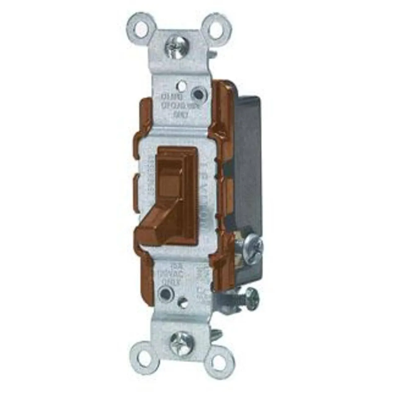 Leviton 1453-2 15 Amp, 120 Volt, Toggle Framed 3-Way AC Quiet Switch, Residential Grade, Grounding, Quickwire Push-In & Side Wired, Brown