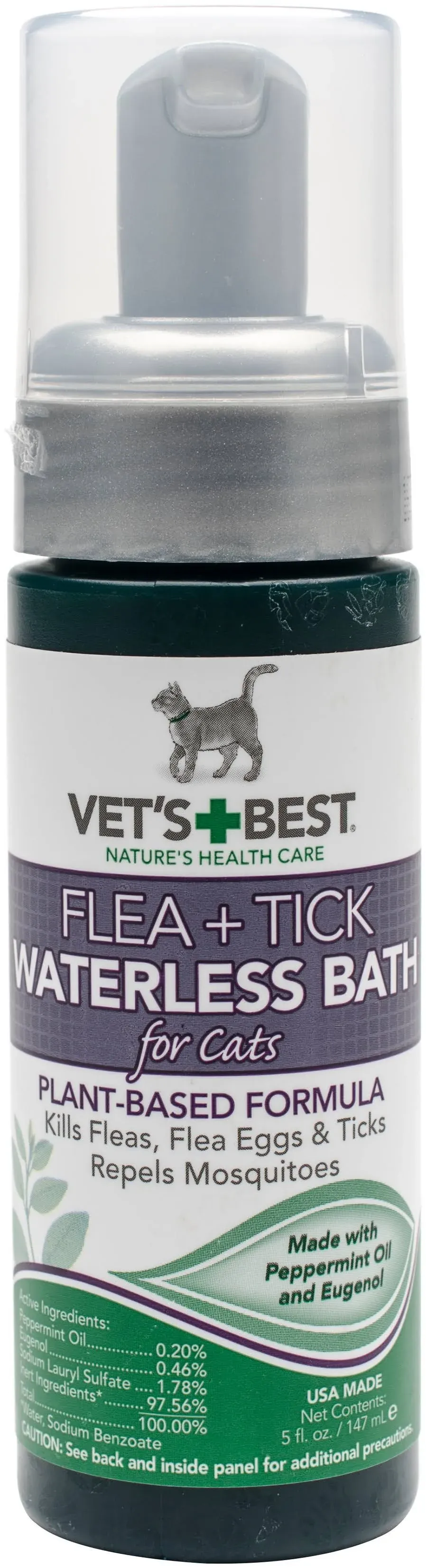 Vet's Best Waterless Flea & Tick Cat Bath 5-oz, Cat Shampoo