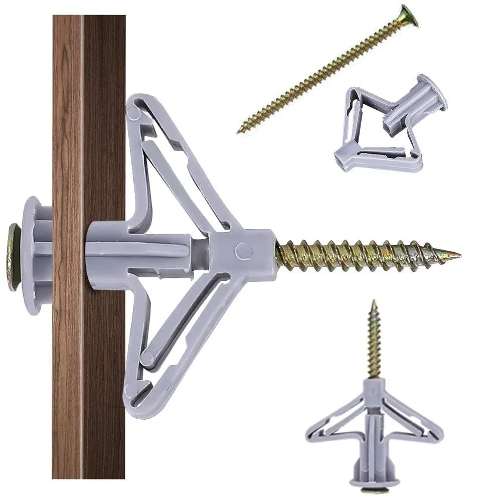 kaileyouxiangongsi Hollow-Wall Anchors Drywall Anchor Kit with Screws Self-Drilling Hollow Wall Anchor Grey 65lbs (One Size Anchor 50pcs+Screw 50pcs)