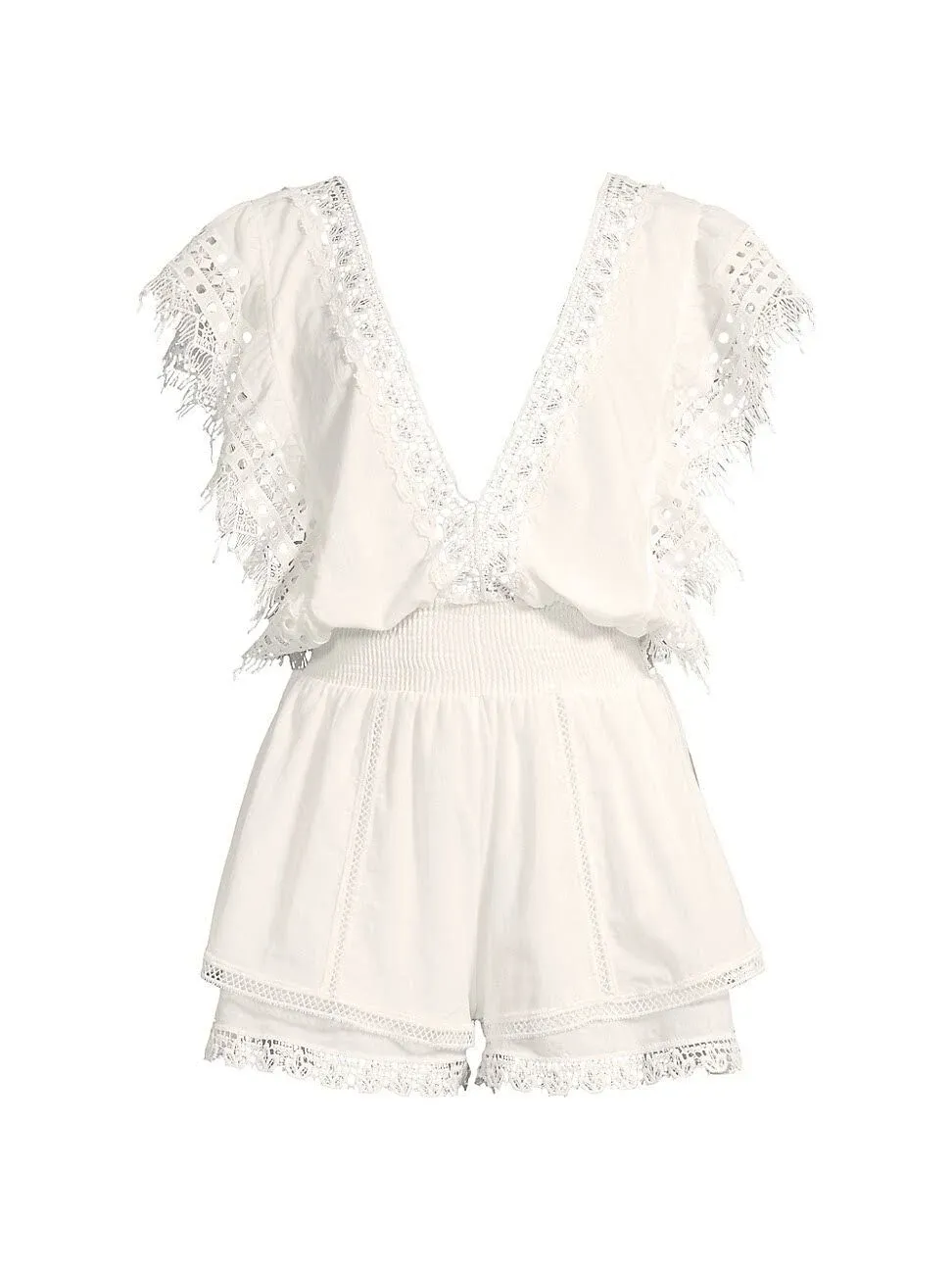 Peixoto Women's Raja Lace-Trimmed Romper - White - Size Large