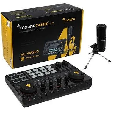 MAONO Podcast Equipment Bundle-MaonoCaster Lite -Audio Interface-All in One-Podcast Production Studio with 3.5mm Microphone for Live Streaming, Podcast Recording, Youtube, PC, Smartphone (AU-AM200-S1)