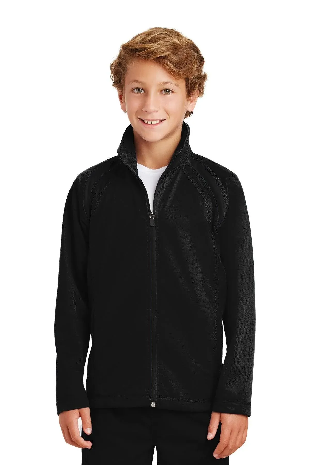 Sport-Tek YST90 Youth Tricot Track Jacket, Black/Black