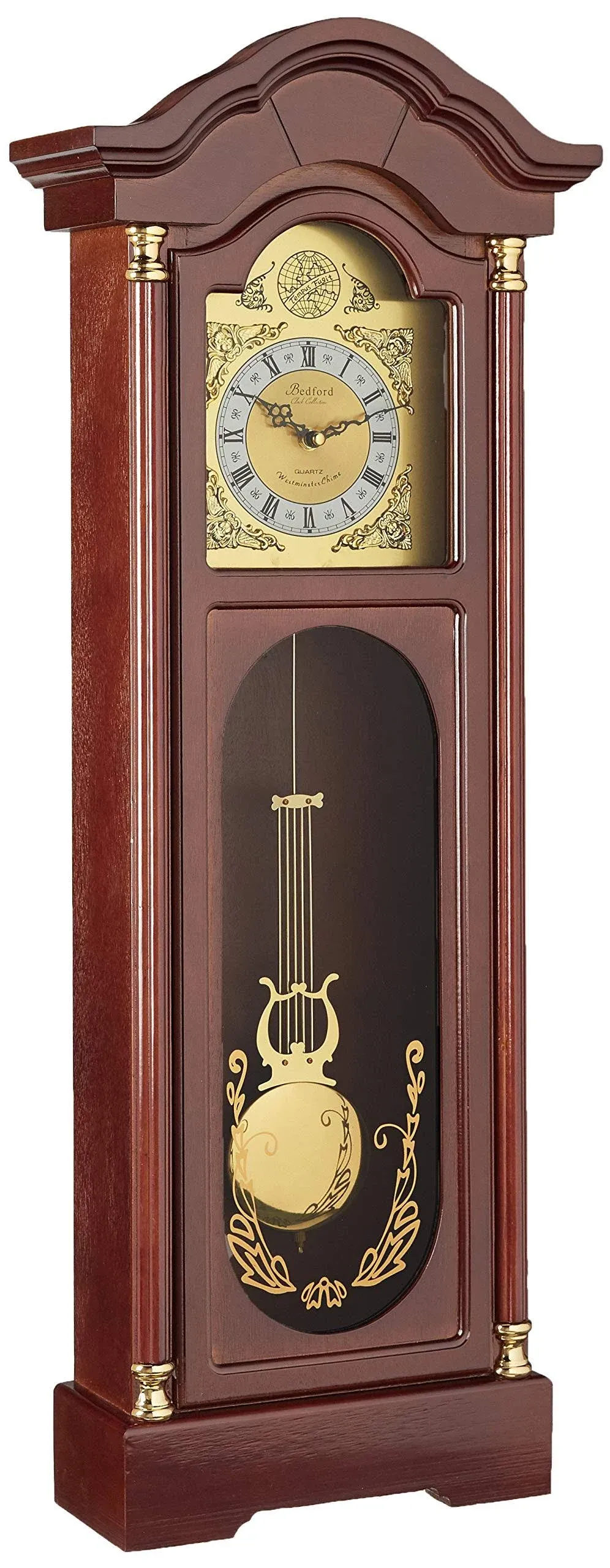 Bedford Clock Collection Grandfather Clock Brown Wood 34 in H Rectangle Indoor Oversized Wall Clock with Pendulum and Roman Numerals Lowes.com