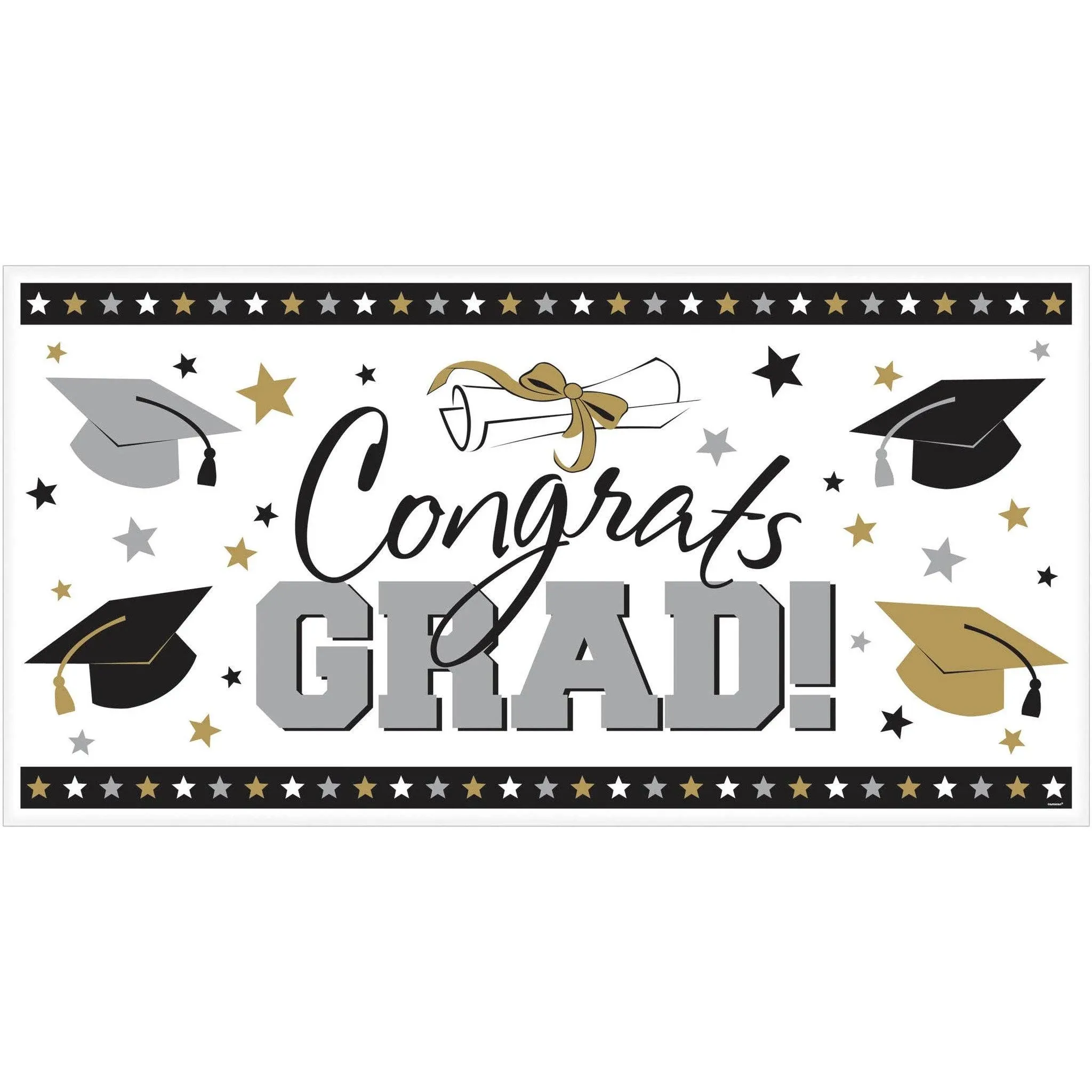 Large Graduation Party Banner Grad Decoration Silver Gold Outdoor Indoor Decor