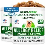 BARK&SPARK Dog Allergy Relief Chews (240 Immune Treats) - Anti-Itch Skin & Coat Supplement - Omega 3 Fish Oil - Itchy Skin Relief Treatment Pills - Itching & Paw Licking - Dry Skin&Hot Spots - Chicken