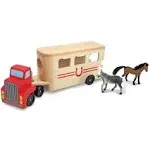 Melissa &amp; Doug Horse Carrier Wooden With 2 Flocked Horses And Pull-Down Ramp