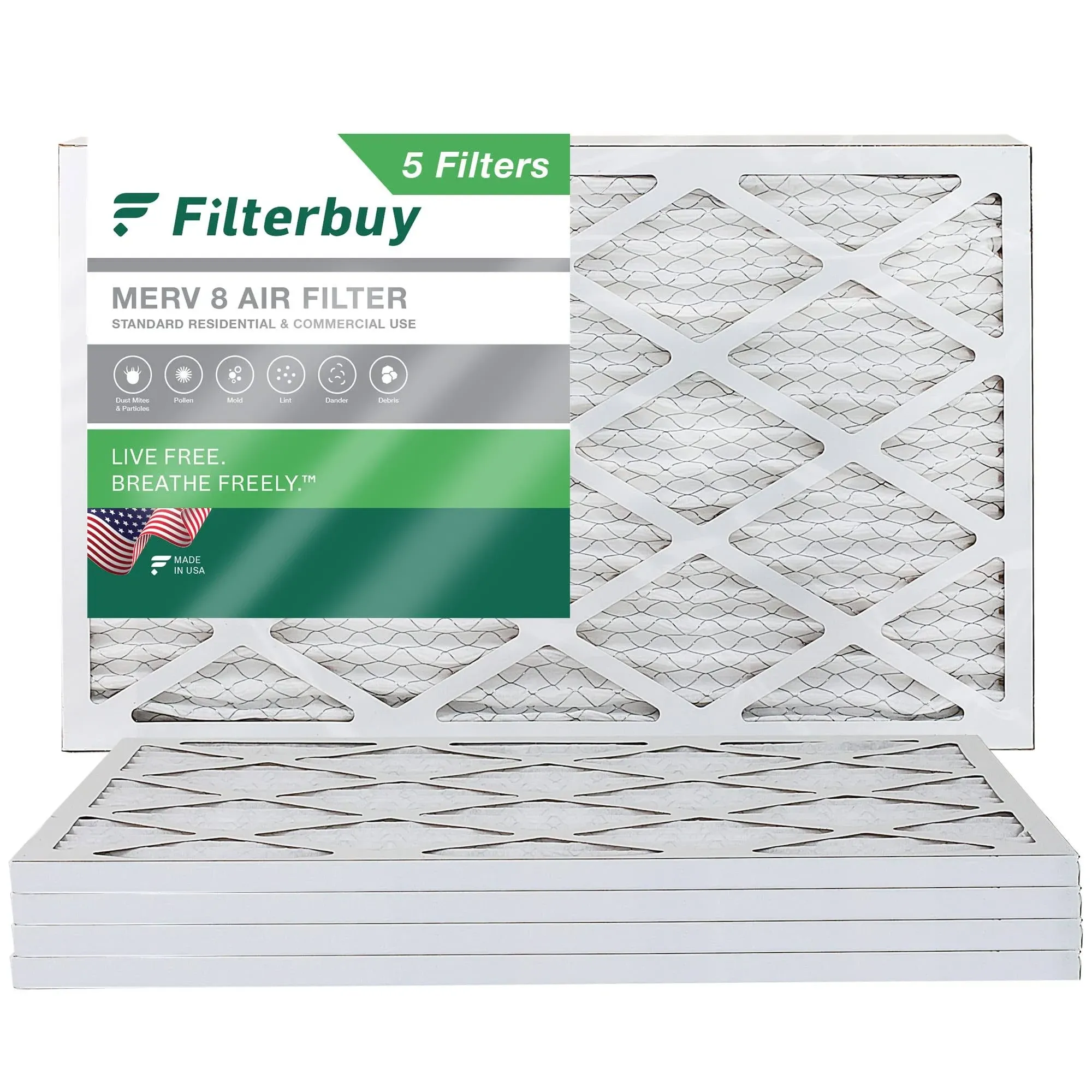 Filterbuy 14x28x1 Air Filter MERV 8 Dust Defense (5-Pack), Pleated HVAC AC Furnace Air Filters Replacement (Actual Size: 13.50 x 27.50 x 0.75 Inches)