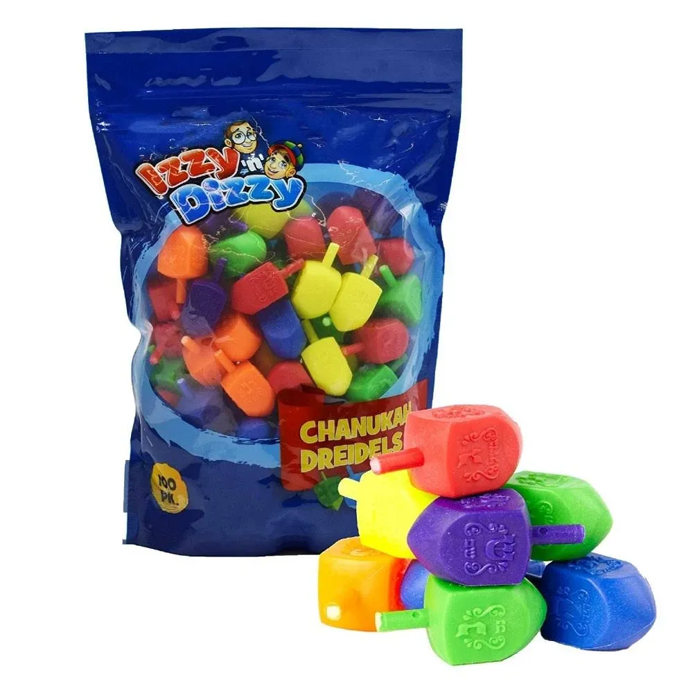 Izzy &#039;n&#039; Dizzy 100 Medium Dreidels - Assorted Colors - Classic Chanukah Spinning