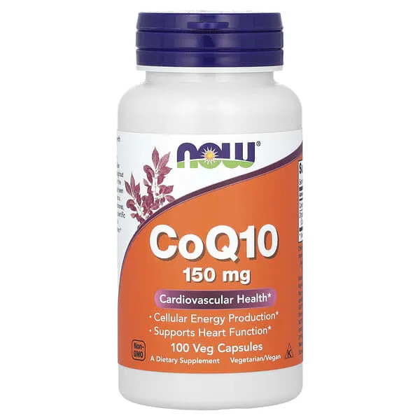 NOW Foods Supplements, CoQ10 150 mg, Pharmaceutical Grade, All-Trans Form produced by Fermentation, 100 Veg Capsules