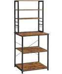 VASAGLE Coffee Bar Baker’s Rack for Kitchen with Storage 6-Tier Kitchen Shelves with 6 Hooks Microwave Stand Rustic Brown and Black