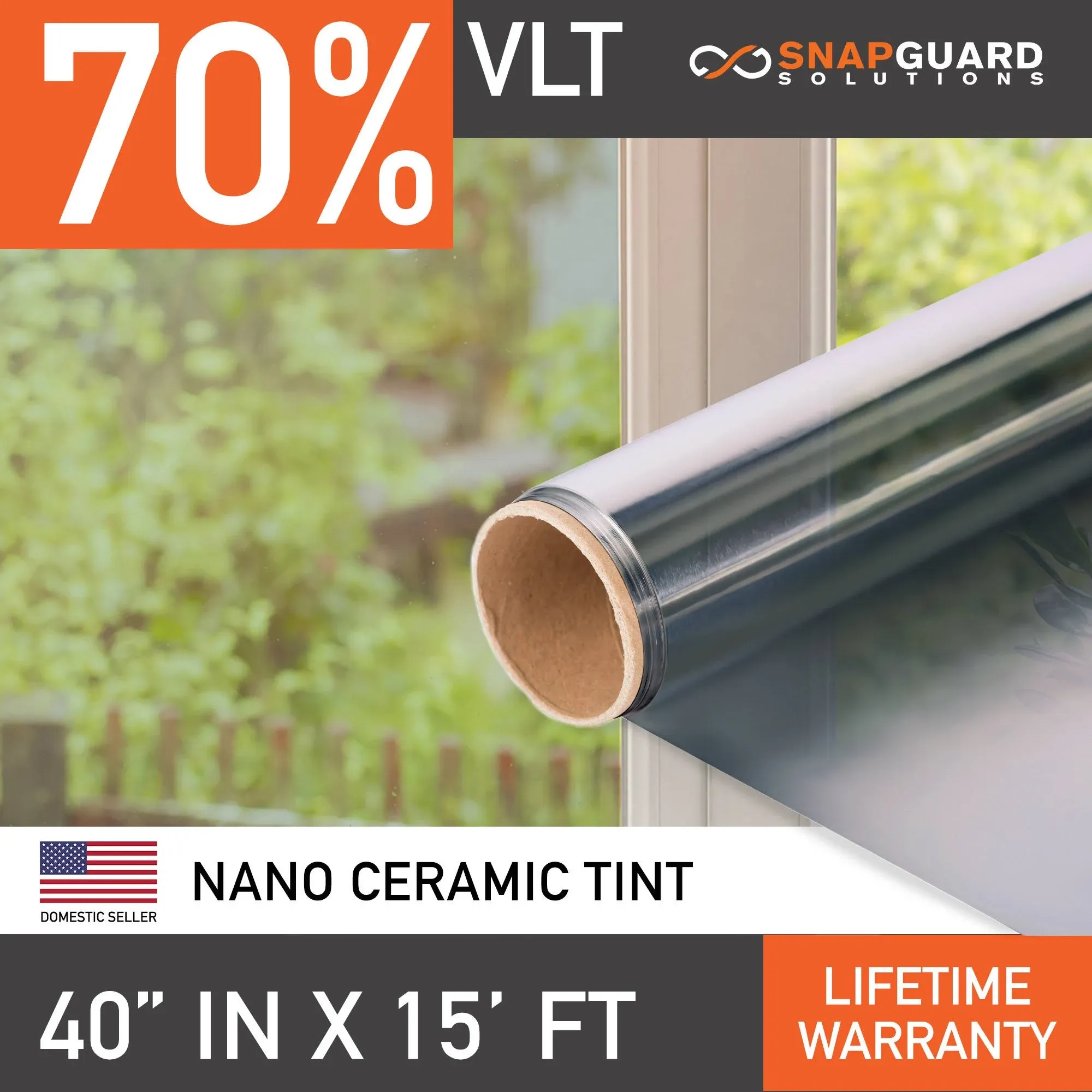 DIY-Snapguard Solutions Nano Ceramic Window Tint (70% VLT) 40" in x 15' ft Roll | Ultra High Heat Control Film for Home, Blocks 99% of UV Rays