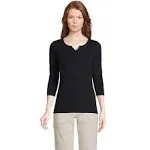 Lands' End Women's 3/4 Sleeve Lightweight Jersey Henley Top