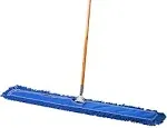 Commercial Dust Mop & Floor Sweeper, 48 in. Dust Mop for Hardwood Floors, Reusable Dust Mop Head, Wooden Broom Handle, Industrial Dry Mop for Floor Cleaning and Janitorial Supplies, Blue