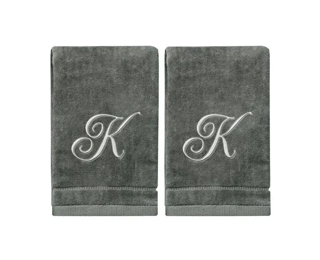 TWS Silver Embroidered Monogrammed Towels - Initial K