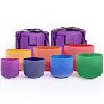 CVNC 432Hz 6-12&#034; 7pcs Color Crystal Singing Bowl Chakra Set Cases Sound Healing