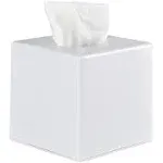 Y-in Hand Tissue Box Cover, Square Facial Tissue Holder Storage for Bathroom Vanity, Countertops, Dressers, Night Stand, Parlors and Offices - White