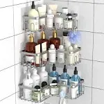 3 Pack Corner Shower Caddy/ Shelf with 18 Hooks, Stainless Steel Adhesive Sho...