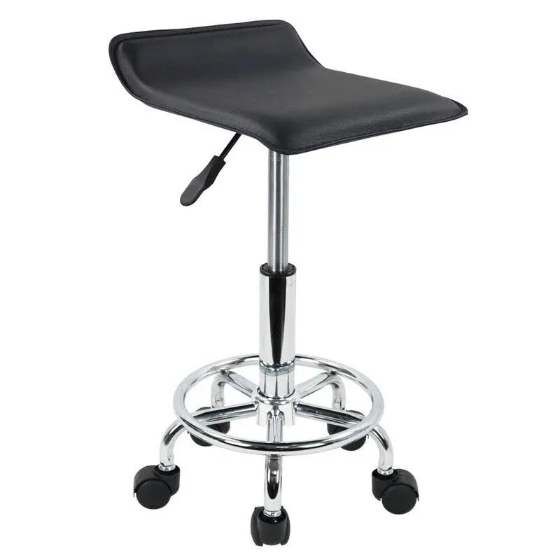 KKTONER Square Height Adjustable Rolling Stool with Foot Rest PU Leather Seat ...