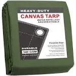 CARTMAN Finished Size 10x12 Feet Canvas Tarp with Rustproof Grommets, Heavy Duty Multipurpose Tarpaulin Cover for Canopy Tent, Roof, Camping, Woodpile