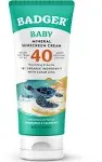 Badger Baby Mineral Sunscreen Cream SPF 40, Organic Toddler Sunscreen with Zinc Oxide, Broad Spectrum, Reef Safe, Water Resistant, Pediatrician Tested Baby Sunblock for Sensitive Skin, 2.9 fl oz