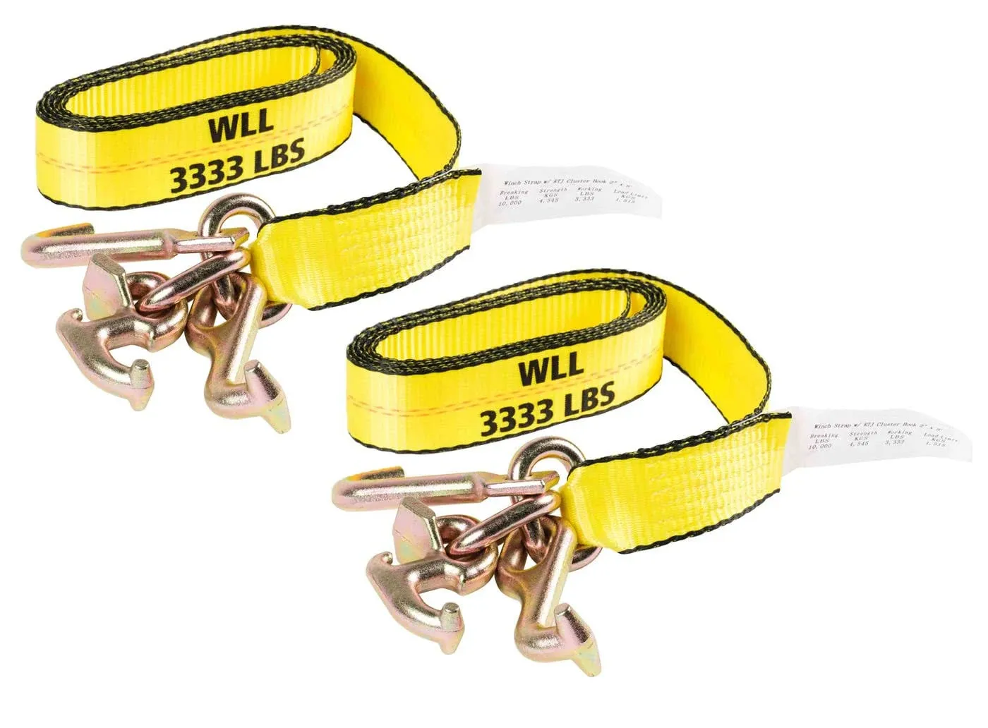 Mytee Products (2 Pack 2" x 8' Recovery Winch Strap w/RTJ Cluster Hook Towing Truck Wrecker Tie Down