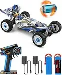 75KM/H Remote Control Car with Brushless Motor,Wltoys 124017 RC Car new V2 for Adults,Top Speed 4WD 1:12 Buggy with Metal Chassis,2 Battery 2 Charger,Gift for Boy (RTR)