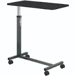 Drive Medical 13067 Adjustable Non Tilt Top Overbed Table With Wheels for Hospital and Home Use, Standing Desk, Silver Vein