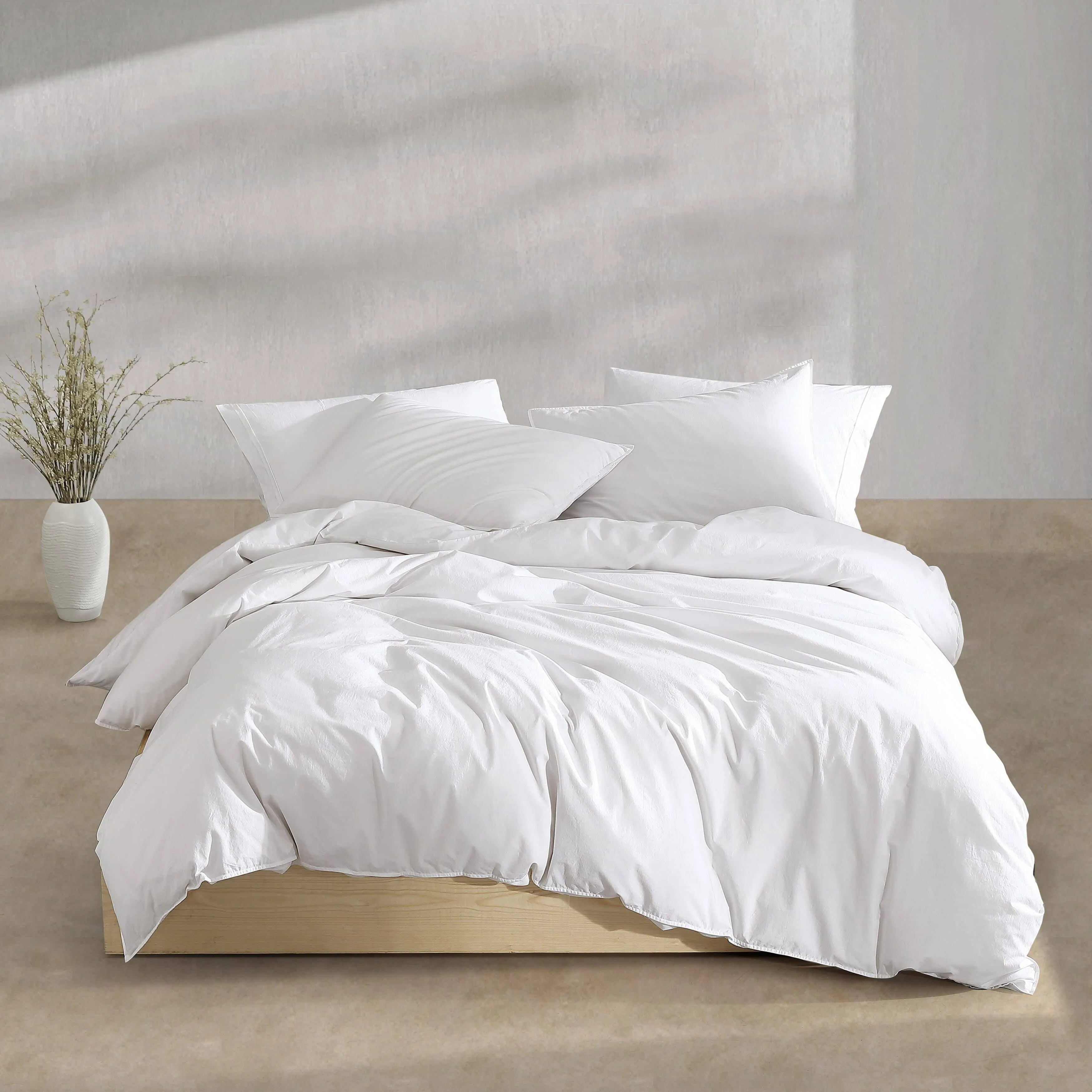 Calvin Klein Washed Percale Cotton Duvet Cover Set - White - King