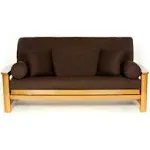 100% Cotton Full Size Futon Cover - Brown - Washable Zippered Sofa Furniture Bed Mattress Covers - Armless Couch Zipper Slipcover Protector/Encasement